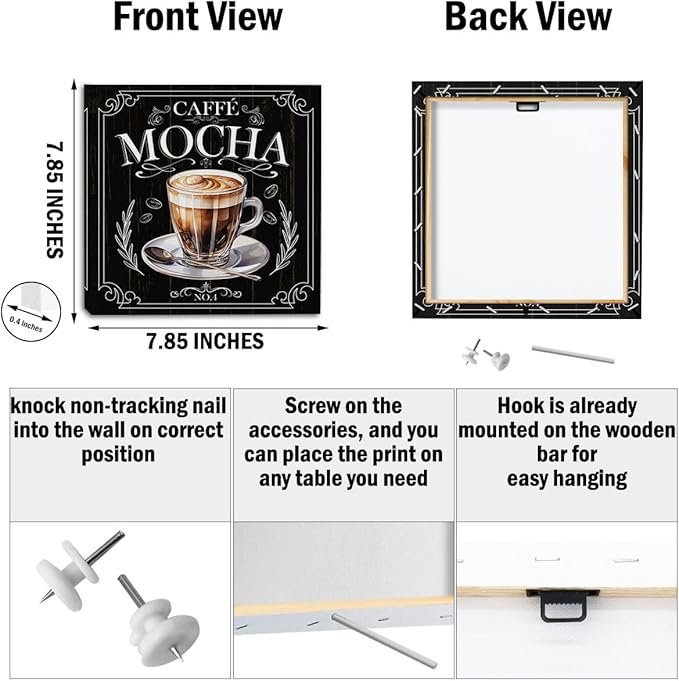 4 PCs Coffee Wall Decor Canvas Wall Art Framed Art Coffee Bar Decor Posters, Gifts for Coffee Lovers, Coffee Bar Sign, Artwork for Walls Coffee Station Dining Room Kitchen Home Office Decor