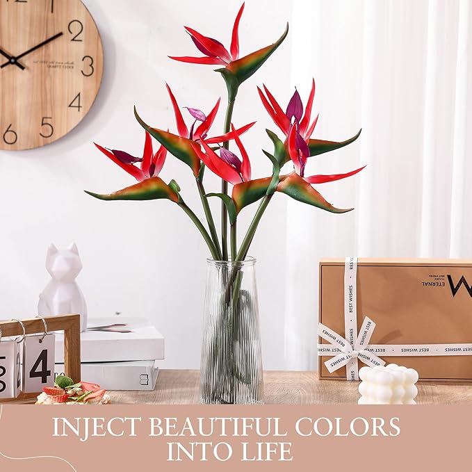 Hanaive 20 Pcs Bird of Paradise Artificial Plant 24 Inches Hawaiian Tropical Flowers Fake Rubber Strelitzia Faux Flowers Bouquet for Home Garden Office Wedding Indoor Outside Party Decor DIY (Pink)