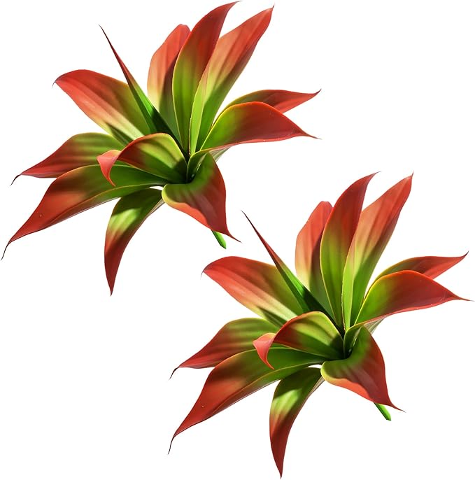 Artificial Agave Faux Agave 12.2In Fake Greenery Outdoor Artificial Plant Fake Plant for Indoor Home Decoration Plastic Plant Outdoor Decoration Front Porch Decor Simulation Plants,2Pack, Red