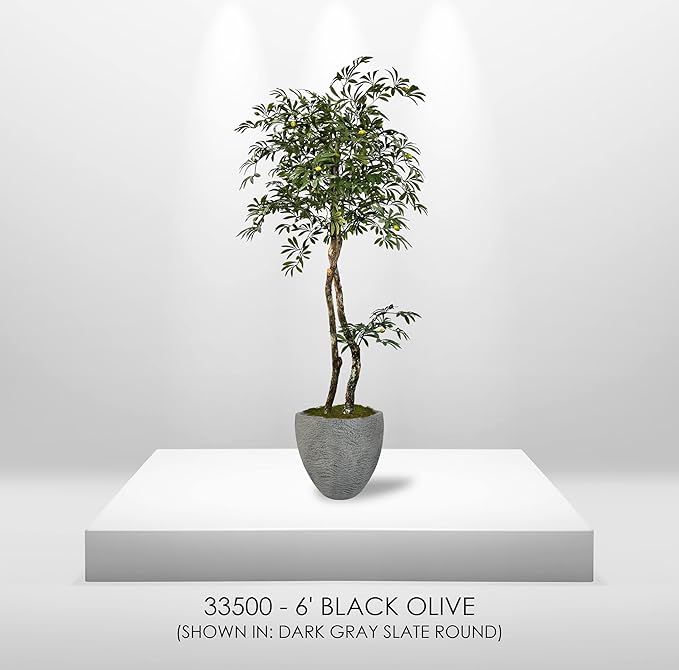 Cypress & Alabaster Handmade 6ft Mediterranean Olive Artificial Tree with Ethically Sourced Real Wood Trunks, Hypoallergenic, 6-Foot, Green
