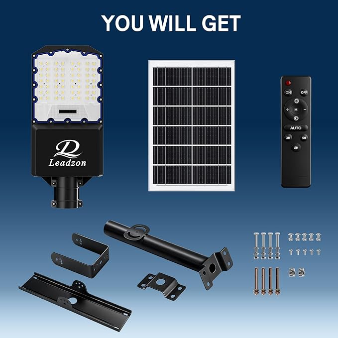 9500w Solar Street Lights Outdoor Waterproof Black, 450000LM Super Bright LED Beads Commercial Solar Flood Lights with Remote Control for Patio, Street, Court and Parkling Lot