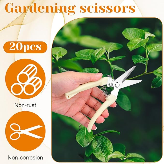 20 Pcs Garden Flower Shears Pruning Scissors Heavy Duty Plant Scissors Trimming Garden Clippers Hand Tree Pruner for Yard Gardening Plants Hedge Flower Tree Cutting Secateurs (Beige)
