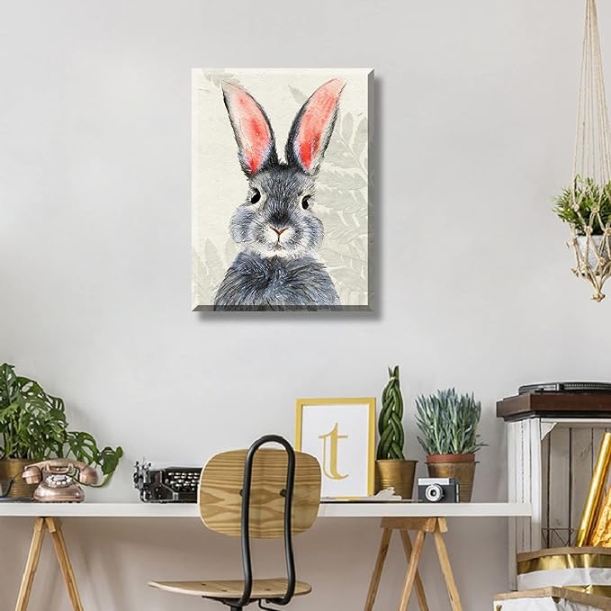 BLINFEIRU Bunny Wall Art Framed Canvas Print, Easter Bunny Poster for Nursery Kids Room Decor, Funny Cute Rabbit Picture, Modern Home Artwork 12x16 Inch