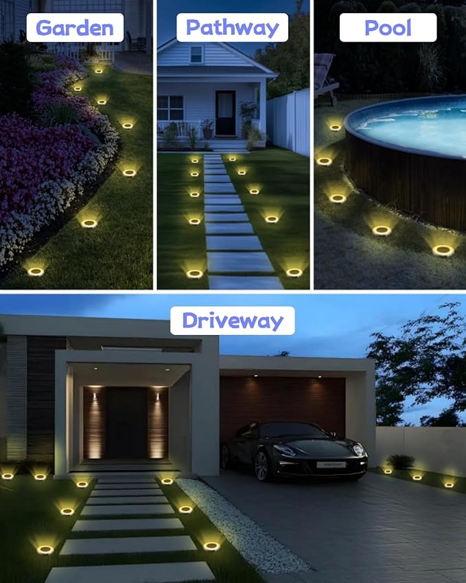 Mini Solar Ground Lights Outdoor 32 Pack Waterproof Upgraded Anti-Rust Solar Flat Garden Lights Stainless Steel Solor Powered Disc Landscape Light for Pathway Walkway Yard Lawn Patio-Warm White