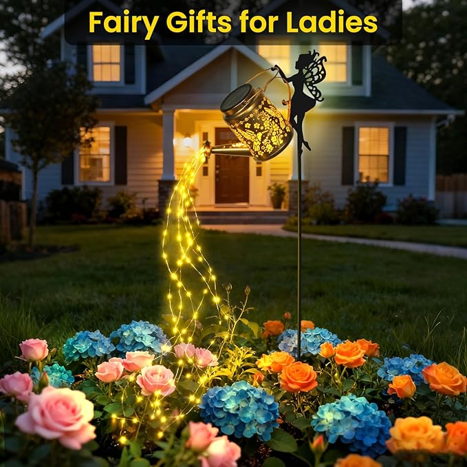 X-PREK Solar Lights Outdoor Waterproof, Fairy Solar Garden Lights Outdoor Decoration, Hummingbird Solar Watering Can Light Gardening Gifts for Mom Grandma 2 Packs
