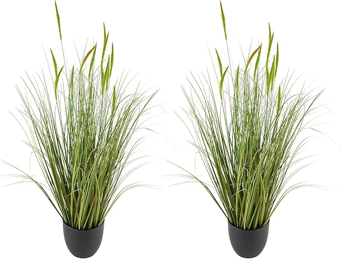 VEVOR Artificial Grass Plant, 2 Pack 35 inch Cattail Grass in Pot, Premium PVC Faux Fake Greenery Shrubs Plant for Indoor Outdoor House Home Garden Office Room Décor, Housewarming, Green