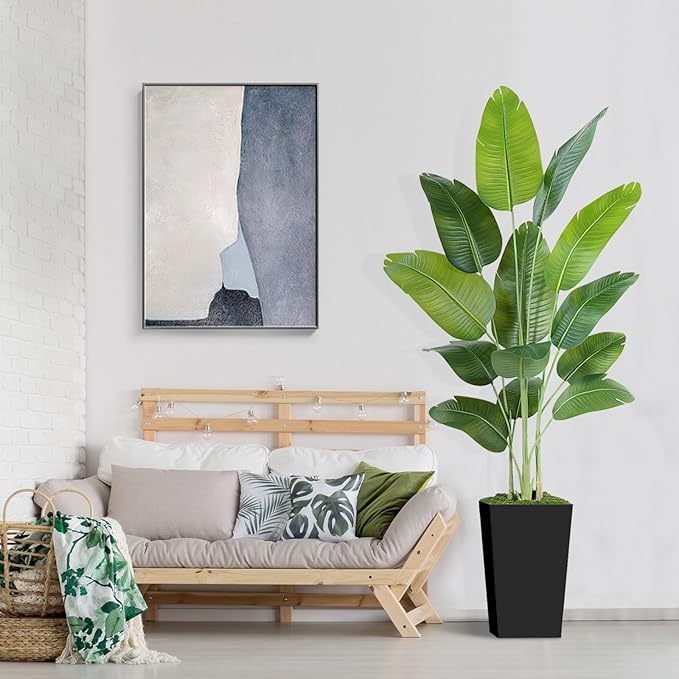 Lifelike Bird of Paradise Artificial Plant 7ft Faux Banana Leaf Tree with Black Tall Planter for Home Decor - Perfect Indoor Silk Floor Plant for Living Room, Office, and Bedroom Ambiance Enhancement