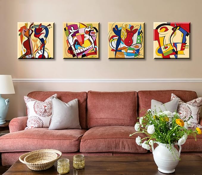 Modern Abstract Music Wall Art Colorful Music Graffiti Canvas Painting Prints Abstract Wall Pictures for Living Room Bedroom Decor Home Office Framed Artwork 12x12 In