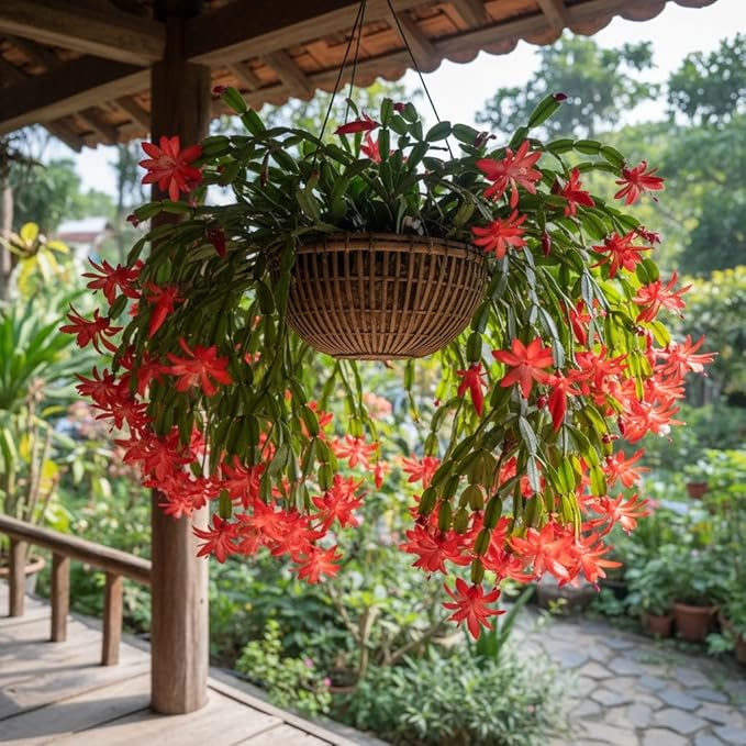 Christmas Cactus Live Plant 4 inch Pot, Christmas Flower Plant, Flower Succulents Plants, Holiday Christmas Cactus for Planting (Red Christmas Cactus)