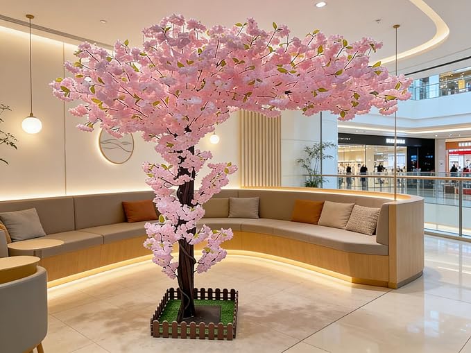 Artificial Cherry Blossom Tree 8.2Ft, Pink Silk Flowers with Solid Wood Trunk for Home & Garden Decor