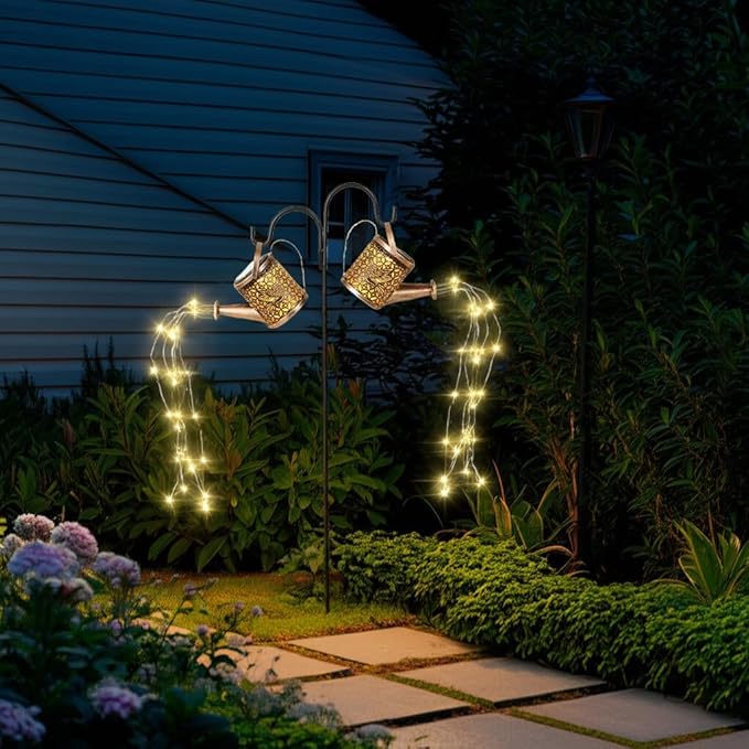 Solar Watering Can Lights Outdoor Garden Decor, Waterproof Landscape Light One Pole Two Lights Outside Decorations for Lawn Backyard Patio Chrismas Gardening Gift for Mom Grandma Women Birthday