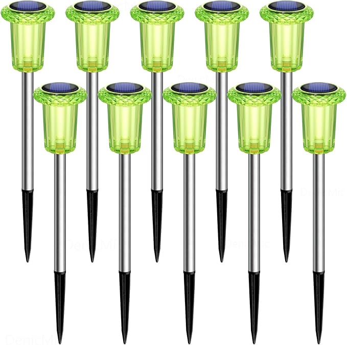 DenicMic Solar Lights Outdoor 10 Pack Green LED Waterproof Yard Garden Patio Backyard Pathway Walkway Landscape Lawn Outside Solar Christmas Lights Outdoor