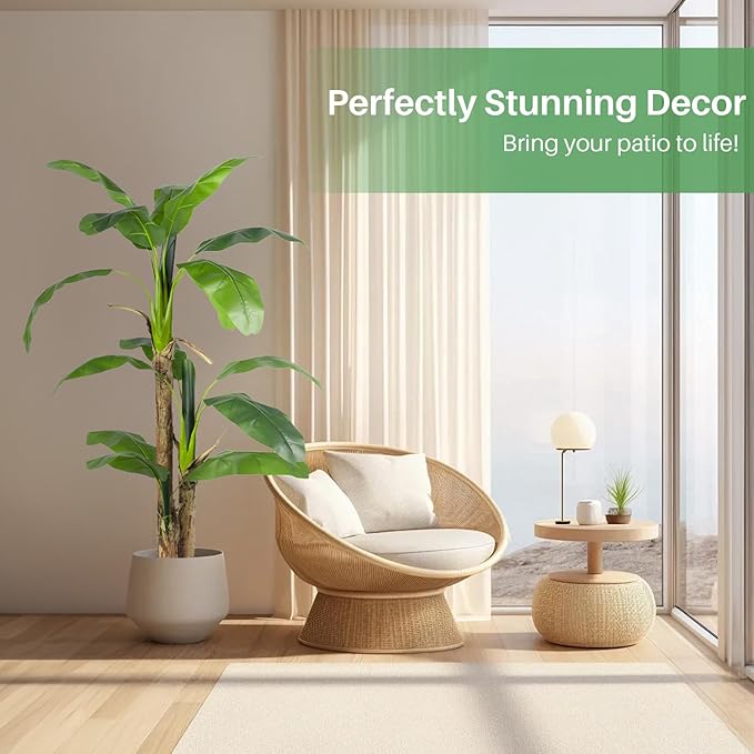 Artificial Banana Tree Faux Tall Plant Fake Banana Leaf Plant Banana Silk Tree Faux Banana Leaves for Home Swimming Pool Indoor Outdoor Patio Tropical Decor
