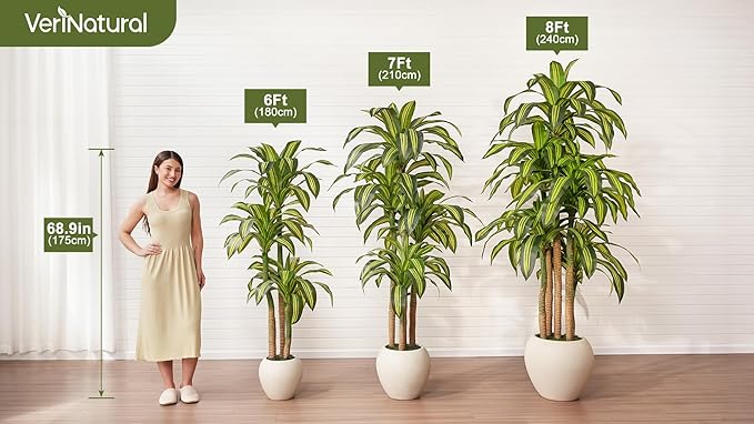 Artificial Dracaena Tree Indoor - 6FT UV Resistant Fake Outdoor Plants with Planter- Tall Faux Tree for Front Porch, Patio, Garden, Wedding, Home, Living Room Decor, VN151