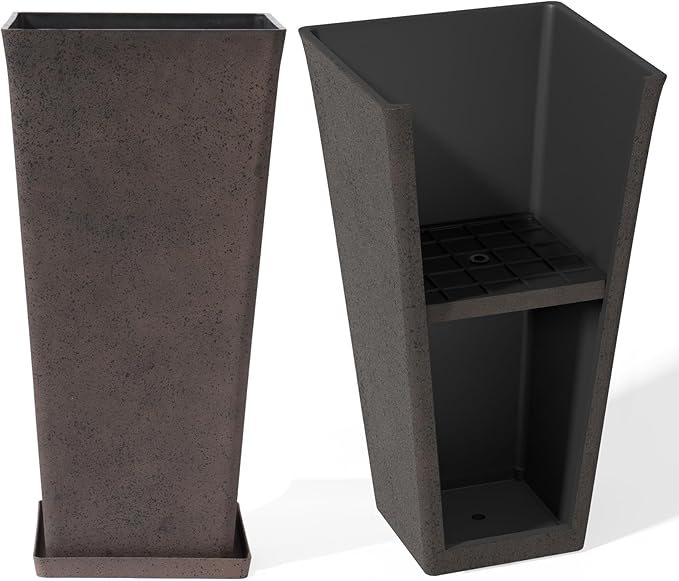 LA Jolie Muse Tall Outdoor Planters Set of 2, 20 inch Large Tapered Square Planters for Indoor/Outdoor Plants, Large Outdoor Flower Pots for Front Door, Patio and Deck