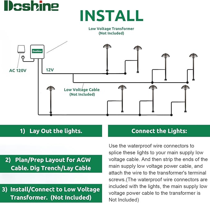 DOSHINE® Solid Brass Low Voltage Landscape Lighting Pathway Lights (6.5" Shade, 22" Tall) with Replaceable 3W G4 LED Bulb 3000K AC/DC 12V and Ground Stake for Outdoor Walkway Driveway (MUS, 4-Pack)