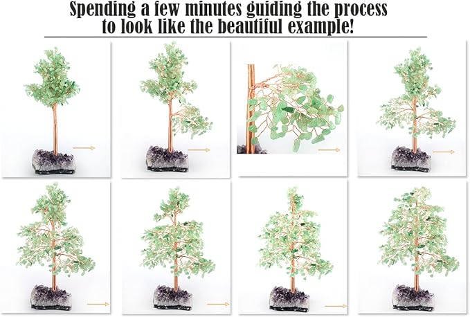 Gemstone Crystal Tree of Life, Natural Green Aventurine Jade, Chakra, Amethyst Geode Cluster, Positive Energy Healing Crystals, Feng Shui Decor Bonsai Money Tree, Size 10"-12