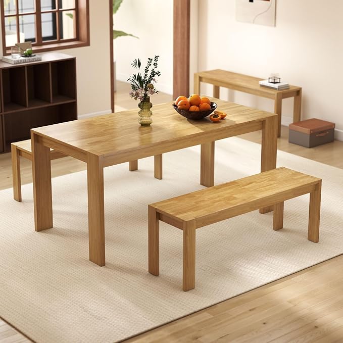 LukeAlon Solid Wood Dining Bench, 47.25" Farmhouse Natural Entryway Bench, Rustic Long Bench for Hallway Kitchen Dining Room Bedroom Living Room