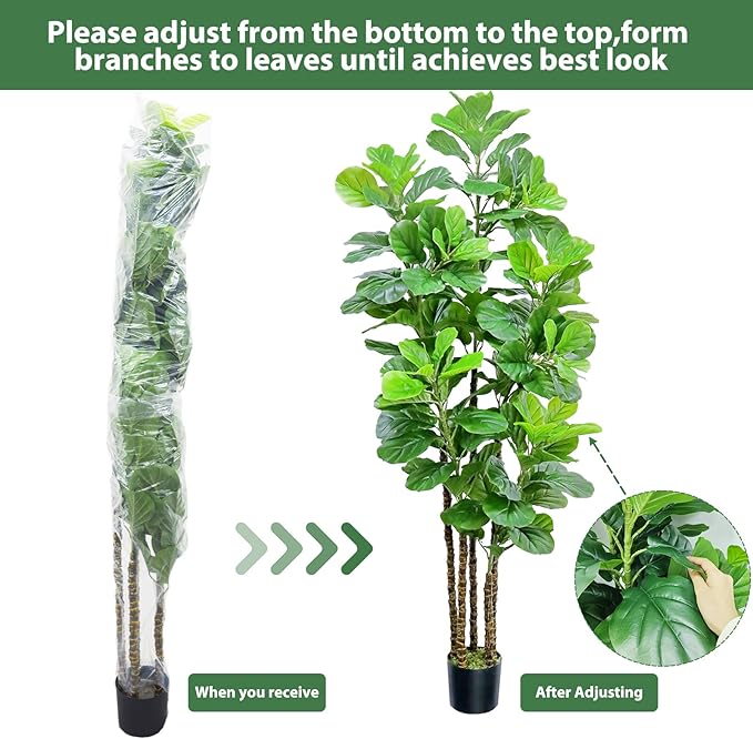 ROOMTEC Artificial Fiddle Leaf Fig Tree,7 FT Tall Artificial Tree with Woven Seagrass Plant Basket Fake Floor Plant in Pot for Home Decor Living Room Indoor Outdoor Office Bedroom Decor