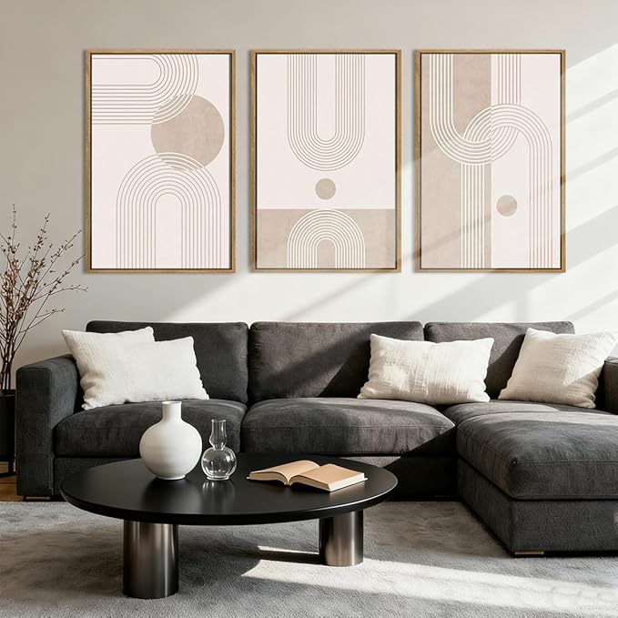 ANHUIB Neutral Wall Art Modern Boho Wall Decor Abstract Line Artwork 16x24 Inch Set of 3 for Living Room Bedroom Dining Room