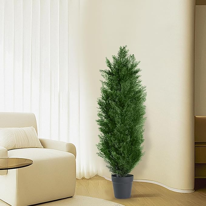 3FT Artificial Topiary Cedar Trees with Pot, Fake Cedar Christmas Tree for Indoor Outdoor Holiday Décor, UV Resistant Faux Evergreen Plant for Porch, Garden, Office, Home Festive Decoration,2Pack