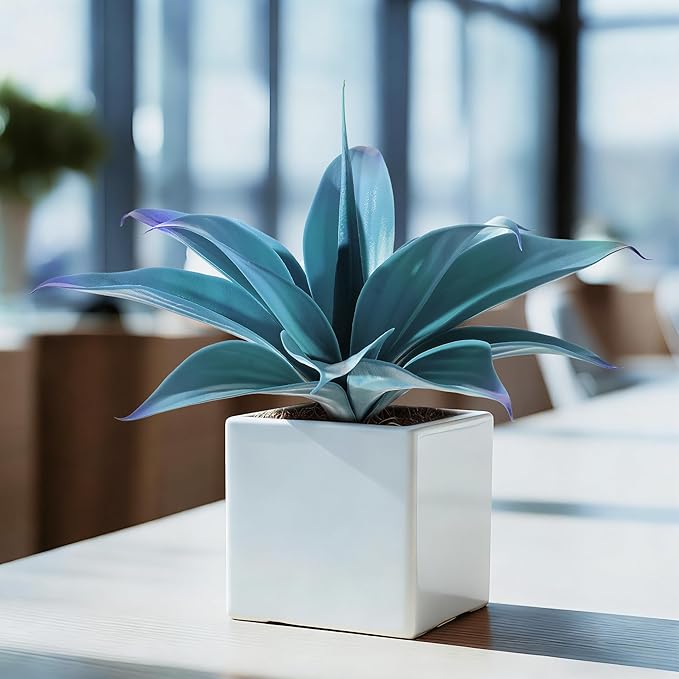 Artificial Agave Faux Agave 12.2In Fake Greenery Outdoor Artificial Plant Fake Plant for Indoor Home Decoration Plastic Plant Outdoor Decoration Front Porch Decor Simulation Plants(2Pack,Blue)