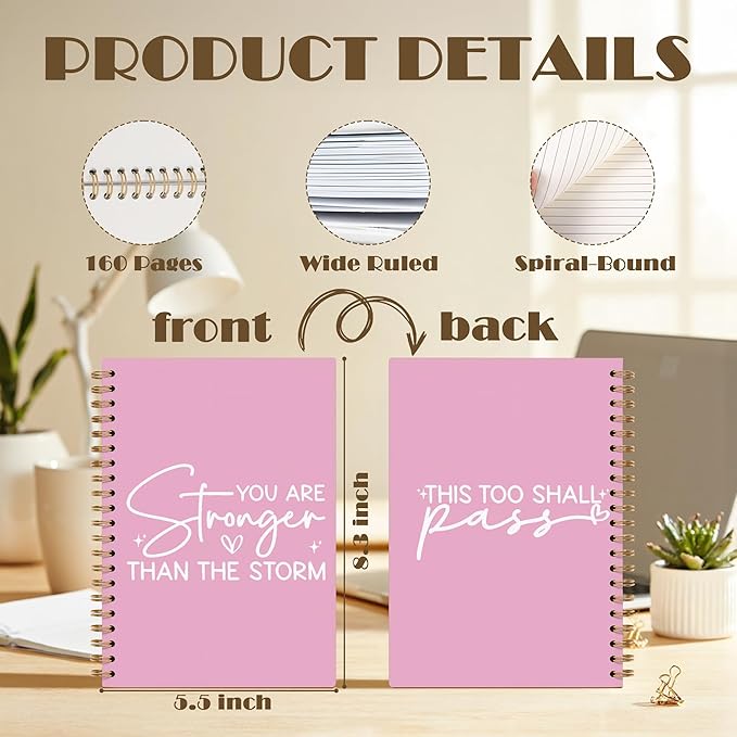 Pink Stronger Than The Storm Inspirational Spiral Notebook, Positive Affirmations Journal Diary Gift, Cute Aesthetic School Supplies for Teens Girls Women, Motivational Gift, 5.5x8.3 Inch