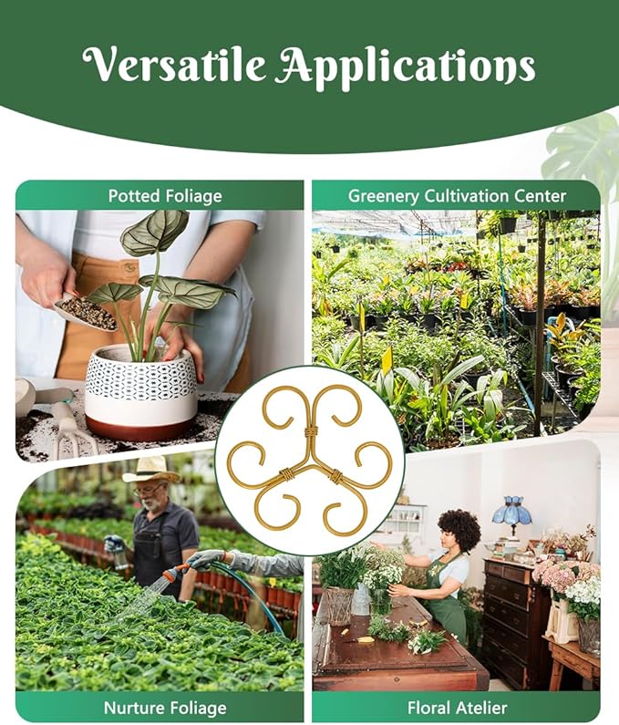 10Pcs Plant Stem Supports for Indoor Plants,2025 New Durable Adjustable Monstera Plant Stabilizer Support,Golden Climbing Plants Stabilization and Support Outdoor 4.1x4.1 inches(10PC-B)