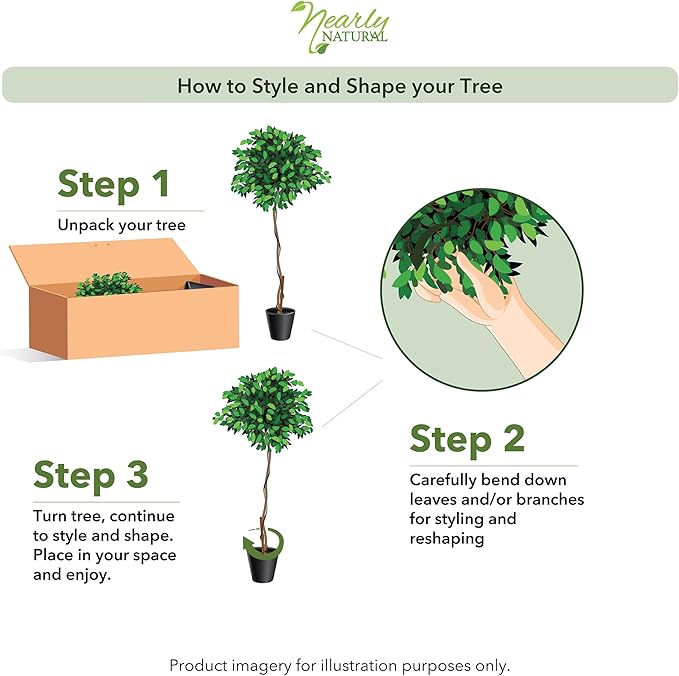 Nearly Natural 7ft Triple Trunk Artificial Ficus Tree with Natural Wood Trunks, Fake Tree for Indoor Home Décor, Faux Ficus Tree with Black Nursery Pot