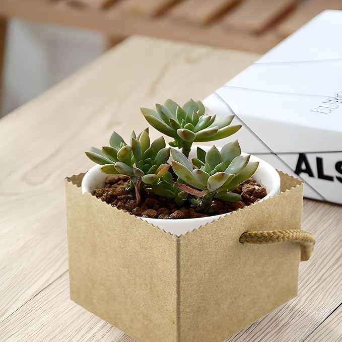 Kraft Paper Succulent Green Plant Hand-Carry Box with Lamination, Suitable for Floral Arrangements Succulent Potted Plant Boxes 100PCS