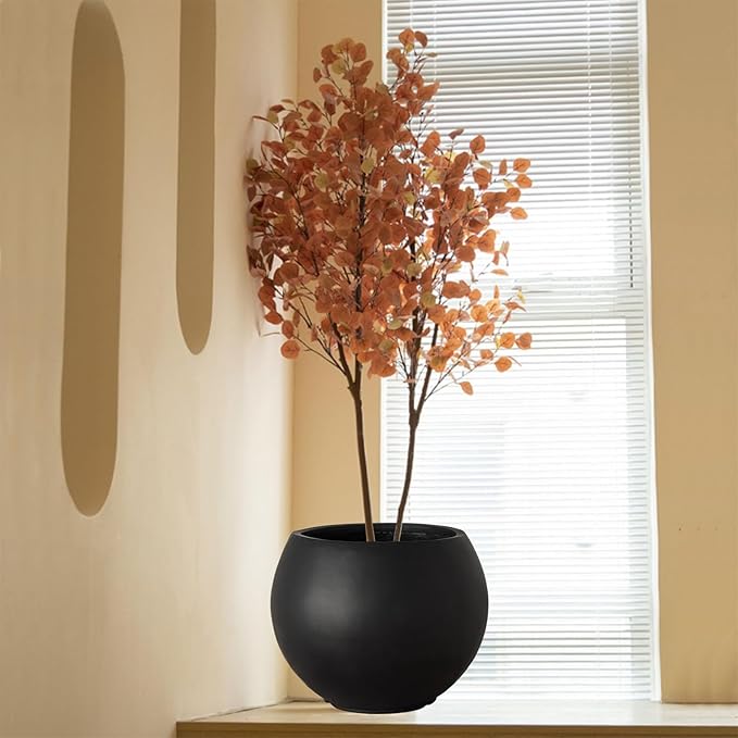 17 H x 21" Dia (15" Pot Opening) Round Fiberstone Planter with Drainage Hole, Black, Indoor/Outdoor Large Plant Pot for Home Patio Garden, Planter for Christmas Tree, Ideal for Large Plants