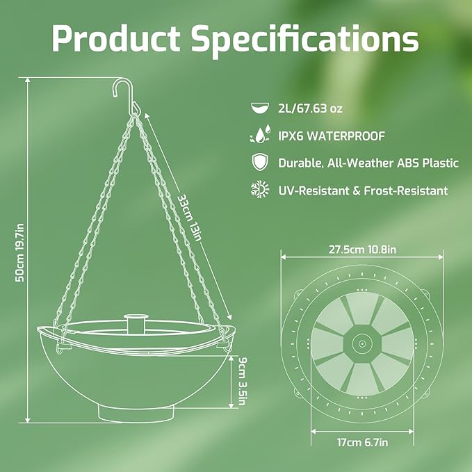 Solar Bird Bath with Fountain and Battery Backup, 3-in-1 Hanging or Freestanding Birdbath, Low-Water Protection & 3 Nozzles for Garden Patio Decor (Sky Blue)