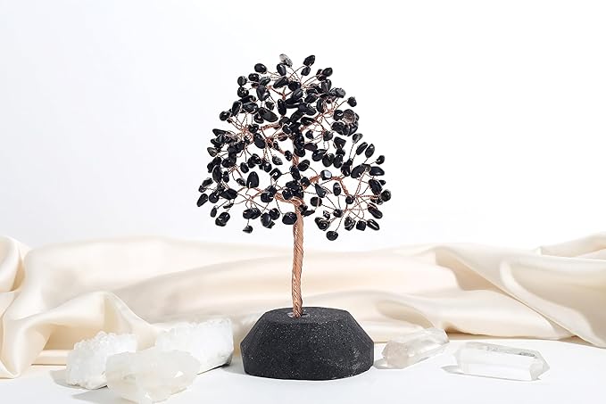 SITUMEIZI Black Obsidian Crystal Tree 7.09IN Healing Stones Natural Crystals Base Copper Wire Tree Life Reiki Black Gifts for Women Room Office Desk Decor Spiritual Meditation Energy