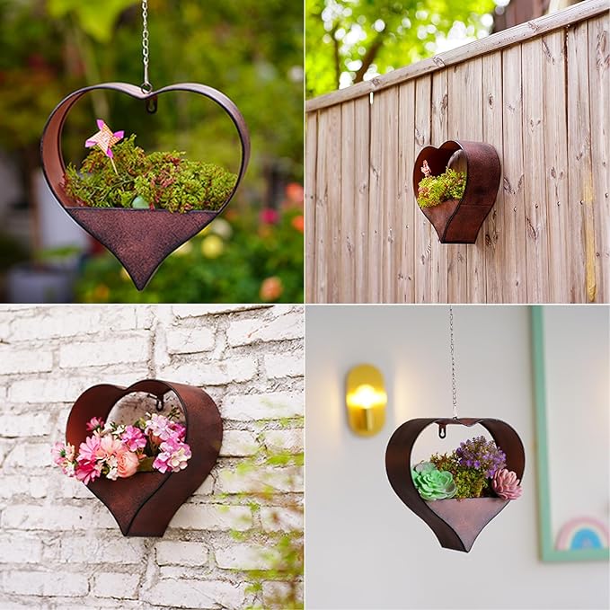 Valentines Day Gifts Metal Hanging Planters for Indoor & Outdoor Plants - Heart Shaped Planters for Wall or Window,Garden Patio or Indoor Decor for Women(Cooper)