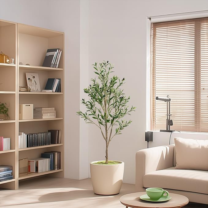 4FT Artificial Olive Tree, Indoor Faux Olive Tree Fake Potted Silk Olive Tree Plants with Lifelike Branches & Fruits for Home Office Decor