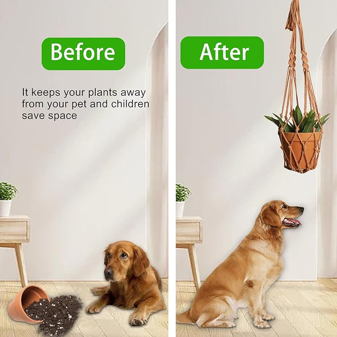 Artilady Macrame Hanging Planter for Indoor Plants, Boho Woven Plant Hanger Large Hanging Flower Pot Holders Outdoor Baskets Storage No Tassels Brown Wall Decor