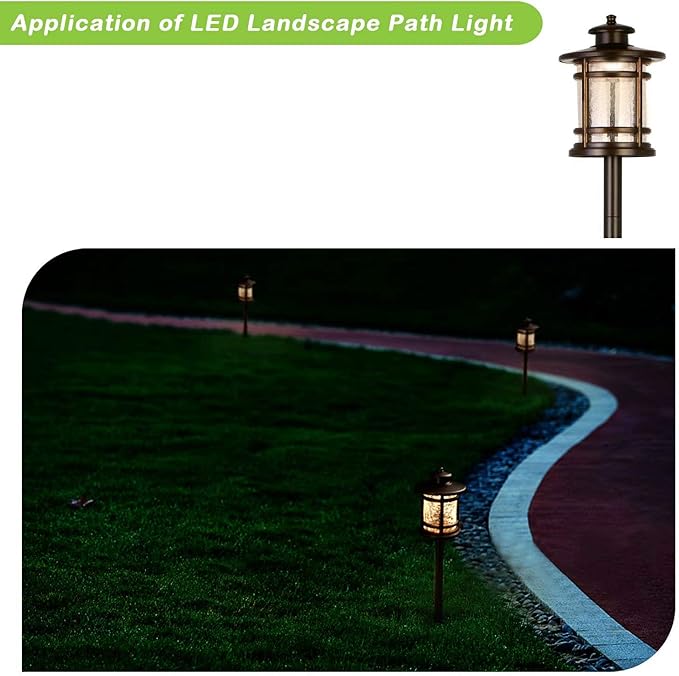 hykolity Low Voltage ORB LED Landscape Path Light W/ Crackled Shade, 3.4W 155LM 12V Wired Outdoor LED Walkway Light, Die-cast Aluminum Construction, 30-Watt Equivalent, 15-Year Lifespan-6Pack