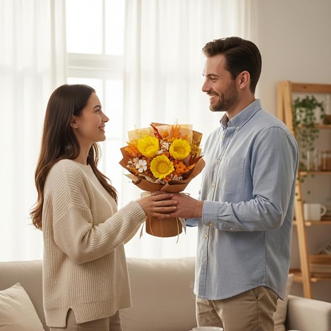 Vaanshie Premium Preserved Flower Bouquet Ideal for Mother's Day Gifting (Sunflower Orange)