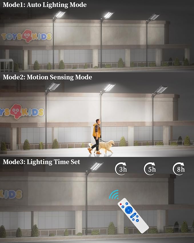 Ofuray Of-8600W Solar Street Lights Outdoor, 600000LM Solar Security Flood Lights Parking Lot Lights Dusk to Dawn, 6500k Waterproof Led with Remote Control Motion for Street,Court,Barn