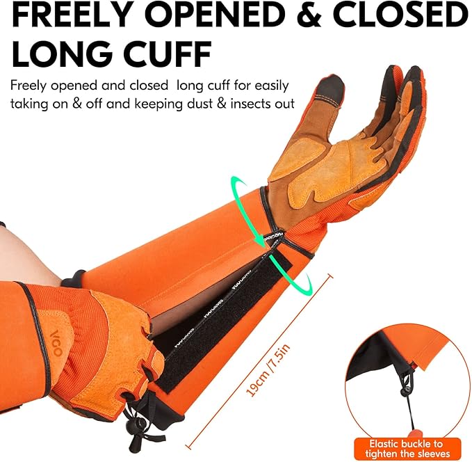 Vgo... Gardening Gloves Unisex,Safety Work Gloves,Long Sleeves Gauntlet,Puncture Proof,Touchscreen(Size L,Orange,SL7496)