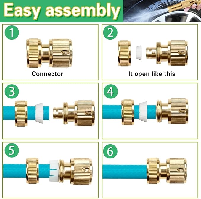 Solid Brass Garden Hose Nozzle – Heavy Duty Adjustable Twist Water Spray Nozzle, High Pressure Jet to Fine Mist, Leak-Proof Design for Gardening, Car Washing & Patio Cleaning