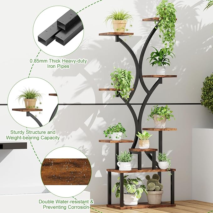 Plant Stand Indoor with Grow Lights, 9 Tiered Plant Shelf Indoor, 60" Corner Plant Stand for Indoor Plants Multiple, Metal Tall Plant Flower Holder, S-Shaped Plant Rack for Home, Patio,Living Room