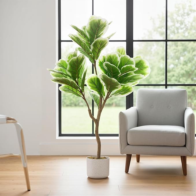 3.3 FT/39.4 in Lifelike Fiddle Leaf Fig Tree with Realistic Trunk, Faux Indoor Plant in Pot for Home and Office Decoration