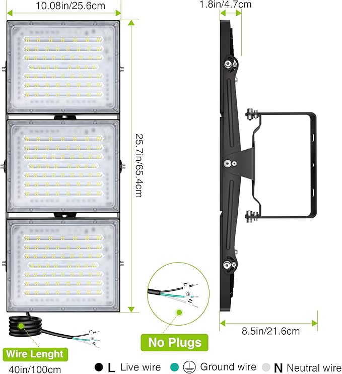 LED Flood Light Outdoor, STASUN 480W 48000lm 6000K Daylight White IP66 Waterproof, Commercial Parking Lot Light,3 Heads for Yard Street Stadium House Floodlight Bright Security Lights for Outdoor Area