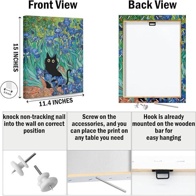 3 PCs Garden Cat Wall Decor Canvas Wall Art Framed Art Cat Posters, Cat Decor for Cat Lovers, Cat Lover Gifts, Aesthetic Artwork for Walls Living Room Bathroom Dining Room Bedroom Home Office Decor