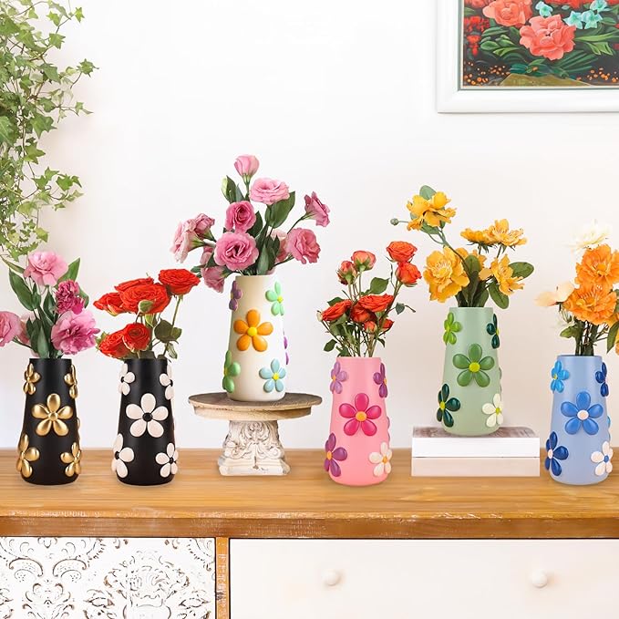 GUGUGO Pastel Flowers Vase, 8-Inch-Tall Rainbow Funky Mushroom Decor, Unique Colorful Decorative Flower Vases for Centerpieces, Eclectic Vases for Flowers, Cute Room Decor Aesthetic(D)