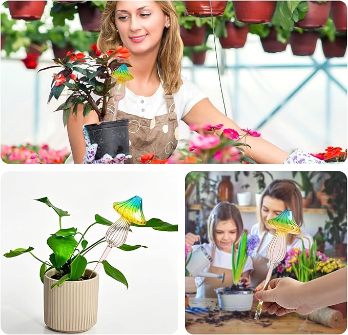 4 PCS Glass Plant Watering Globes Mushroom - Self Watering Globes & Bulbs Plant Watering Devices for Indoor & Outdoor Use Automatic Watering Bulbs