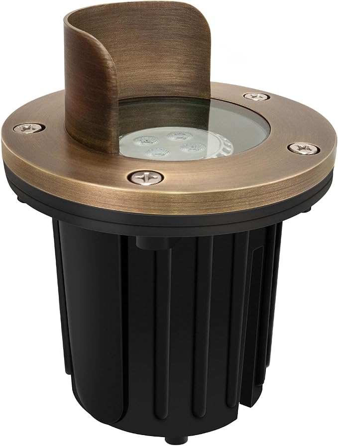 GKOLED LED Brass Well Lights, 12V IP67 Waterproof Outdoor In Ground Light with MR16 Bulb and Swival Base, Low Voltage Landscape Lighting, 5W 370LM 2700K, Up Light for Garden Tree Bushe, Shielded Top