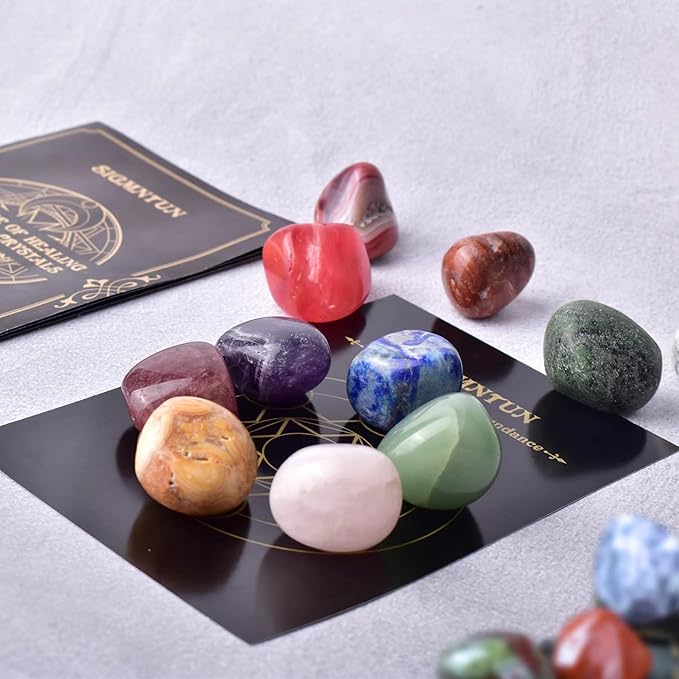 Polished Stone Set Mixed Crystals, Christmas Gift for Kids, 1.2" - 2.5 lbs, 25 Types of Extra Large Size Tumbled Gemstones and Crystals Bulk for Healing, Reiki, Meditation, Witchcraft