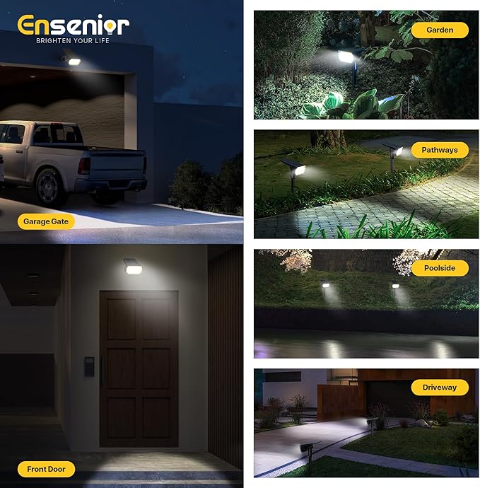 Ensenior Solar Spotlights Outdoor, 56 LEDs Brightness Adjustable 6500K LED Solar Garden Lights, Halloween Christmas Landscape Lighting for Flag/Yard/Pathway, IP65 Waterproof - 4 Pack
